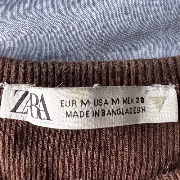 Zara Womens Brown Ribbed Sleeveless Summer Girlie Beachy Crop Tank Top Medium - Picture 2 of 5